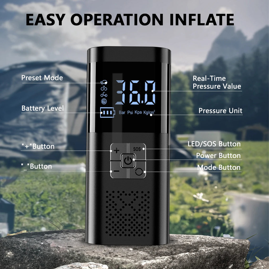 150PSI 3X Faster Cordless Tire Inflator-Portable Air Compressor w/Digital Gauge,LED Light for Car,Bike,Motorcycle & Sports Balls