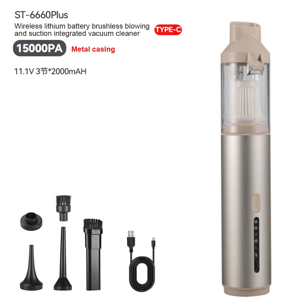 15000Pa Car Vacuum Cleaner Strong Suction Powerful Wireless Portable Car Cleaner for Home Appliance Air Blower Handheld Cordless