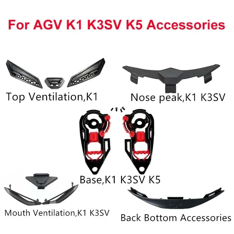 Motorcycle Helmet Accessories for AGV K1 K3SV K5 K3 K4 base Nose peak K1 Mouth Ventilation Top Ventilation Back Bottom accessory