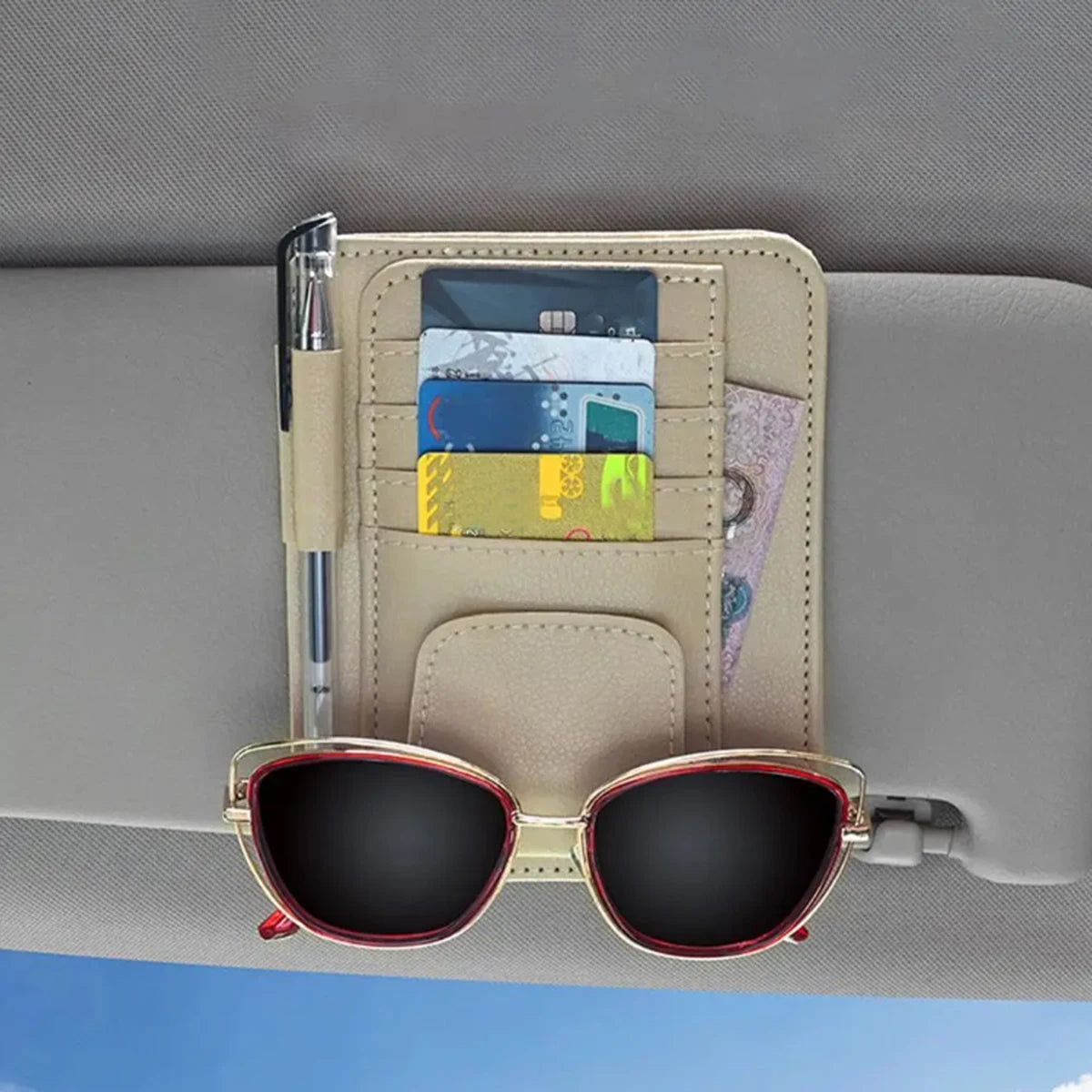 Car Sun Visor Organizer Multi-Pocket Business Card Storage Management Sunglasses Holder Visor Accessories Auto Interior