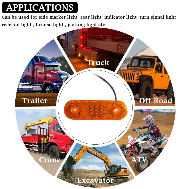 LED Side Marker Indicator Car Lights Front Rear Tail Clearance Lamp DC 12V 24V Universial Light for Bus Truck Lorry Trailer Boat