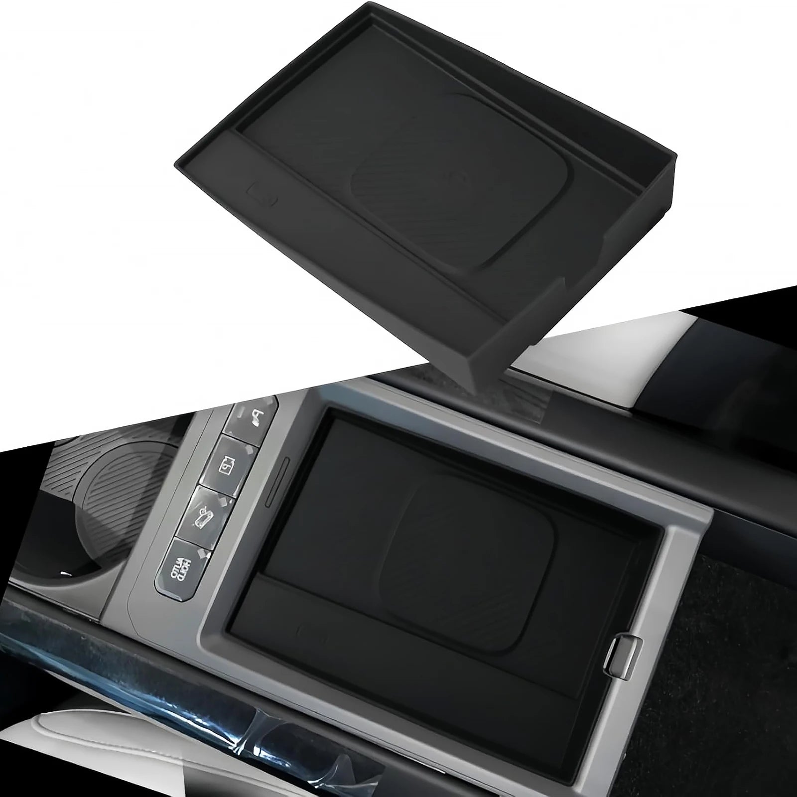 For KIA EV9 2024 2025 Car Center Console Organizer Armrest Storage Box Lower Storage Box Cup Holder Wireless Charger Panel Mat