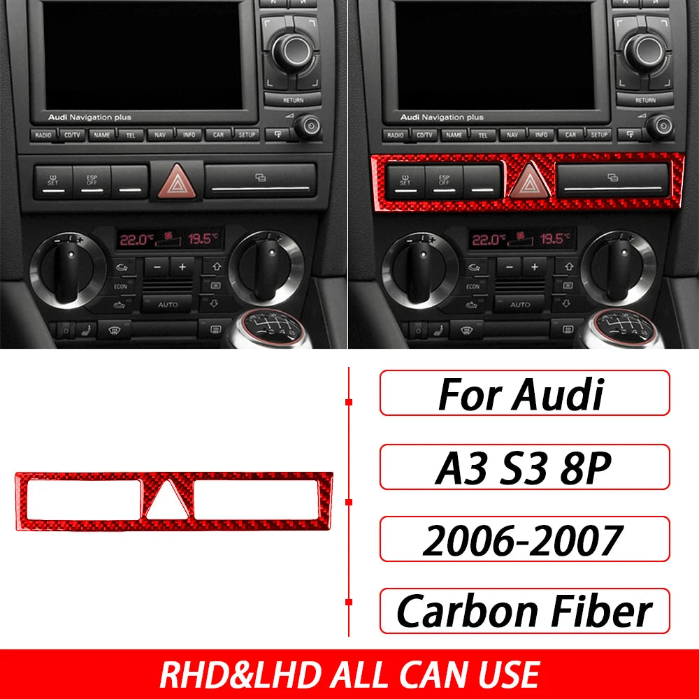 For Audi A3 S3 8P 2006 2007 Car Accessories Carbon Fiber Central AC Radio CD Navigation Panel Set Trim Cover Interior Sticker