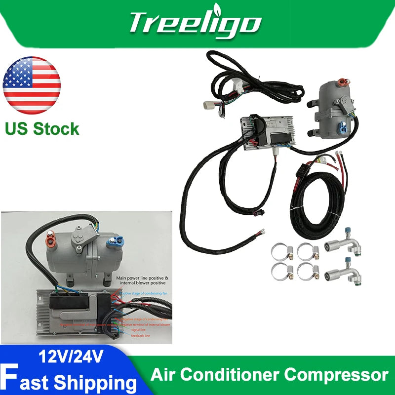 12V 24V Car Electric Air Conditioner A/C air Conditioning Compressor Set & Control Panel for Truck Bus Automotive Boat Tractor