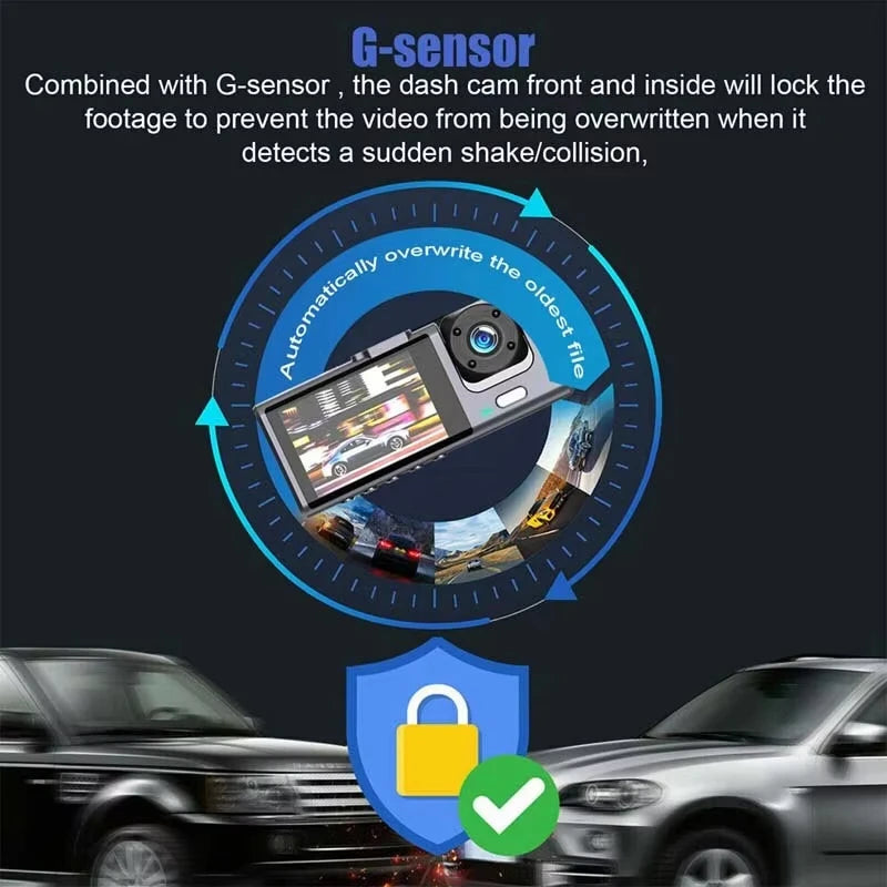 1080P Dash Cam with IR Night Vision 2/3 Channel Loop Recording 2 IPS Screen Vehicle DVR Video Recorder