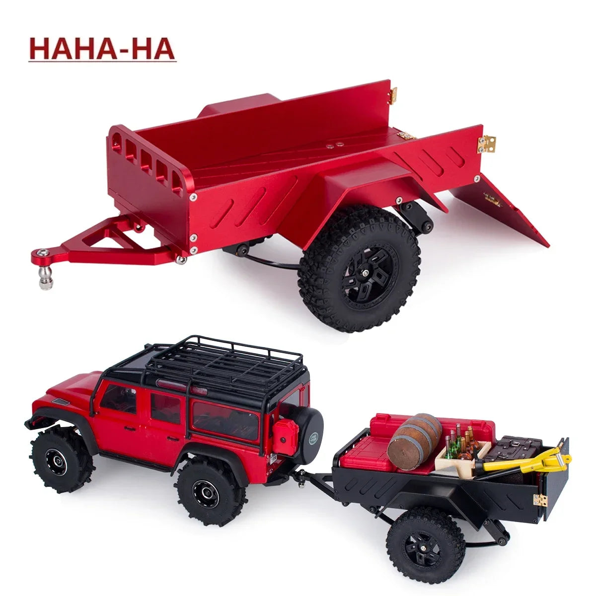 Aluminum Alloy Utility Trailer Car with Hitch for TRX4M 1/18 1/24 RC Crawler SCX24 Defender Bronco K10 Upgrade Parts