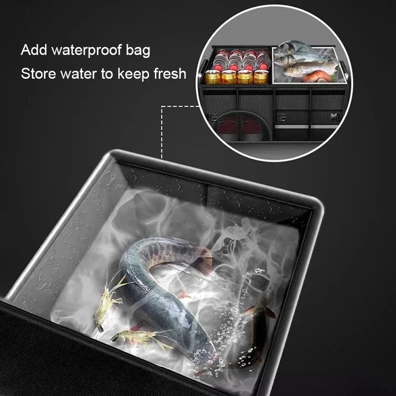Large Capacity Waterproof Oxford Car Trunk Organizer - Foldable Storage Bag with Handles for Fishing & Camping Gear