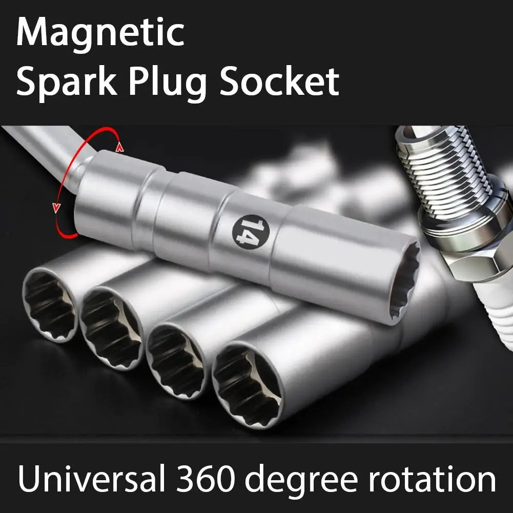 Spark Plug Socket Set, Swivel Universal Joint Magnetic Thin Wall 3/8" Drive, for 14mm 16mm Spark Plug, Professional Removal Tool