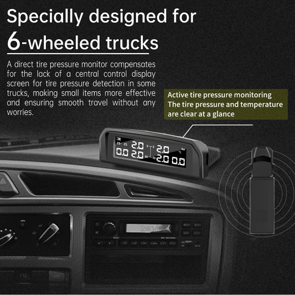 Temperature Warning Tire Pressure Monitoring System Solar TPMS With 6 External Sensors Car Tyre Pressure Monitor for   Truck RV