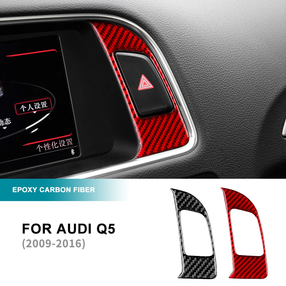 For Audi Q5 2009-2016 Accessories Carbon Fiber Interior Car Warning Light Switch Decorative Frame Sticker Trim Cover