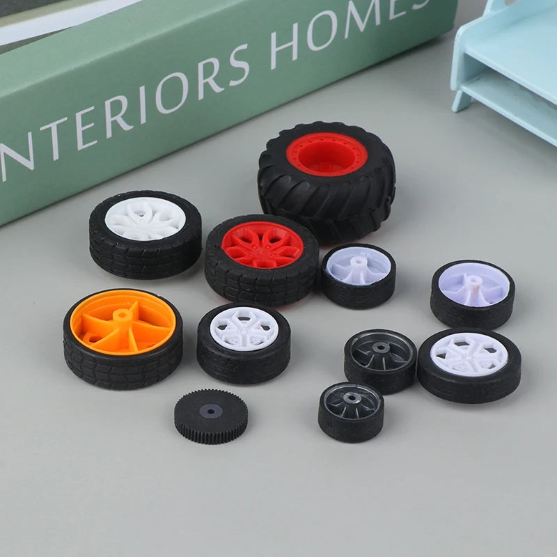 10PCS PC Toy Wheel Rubber Rim Tyres DIY Mini Technology 4WD Colorful Tires Hole Dia 2mm 2.5mm 3mm For RC Model Cars Parts