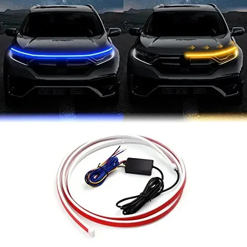 LED Car Daytime Running Light Strip Start Scan Yellow Turn Signal Indicator Headlight Car Hood Decorative Light Universal 12V