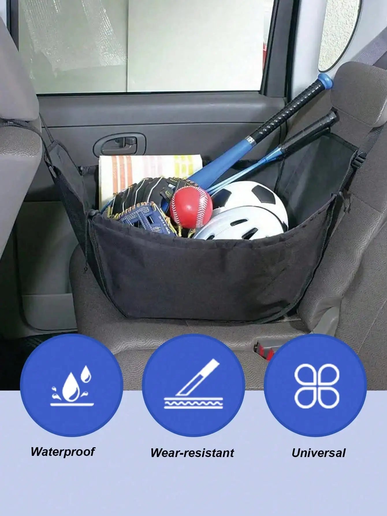 1Pc Car Seat Back Organizer – Large Capacity, Foldable, Washable, with Adjustable Straps, Universal Fit.