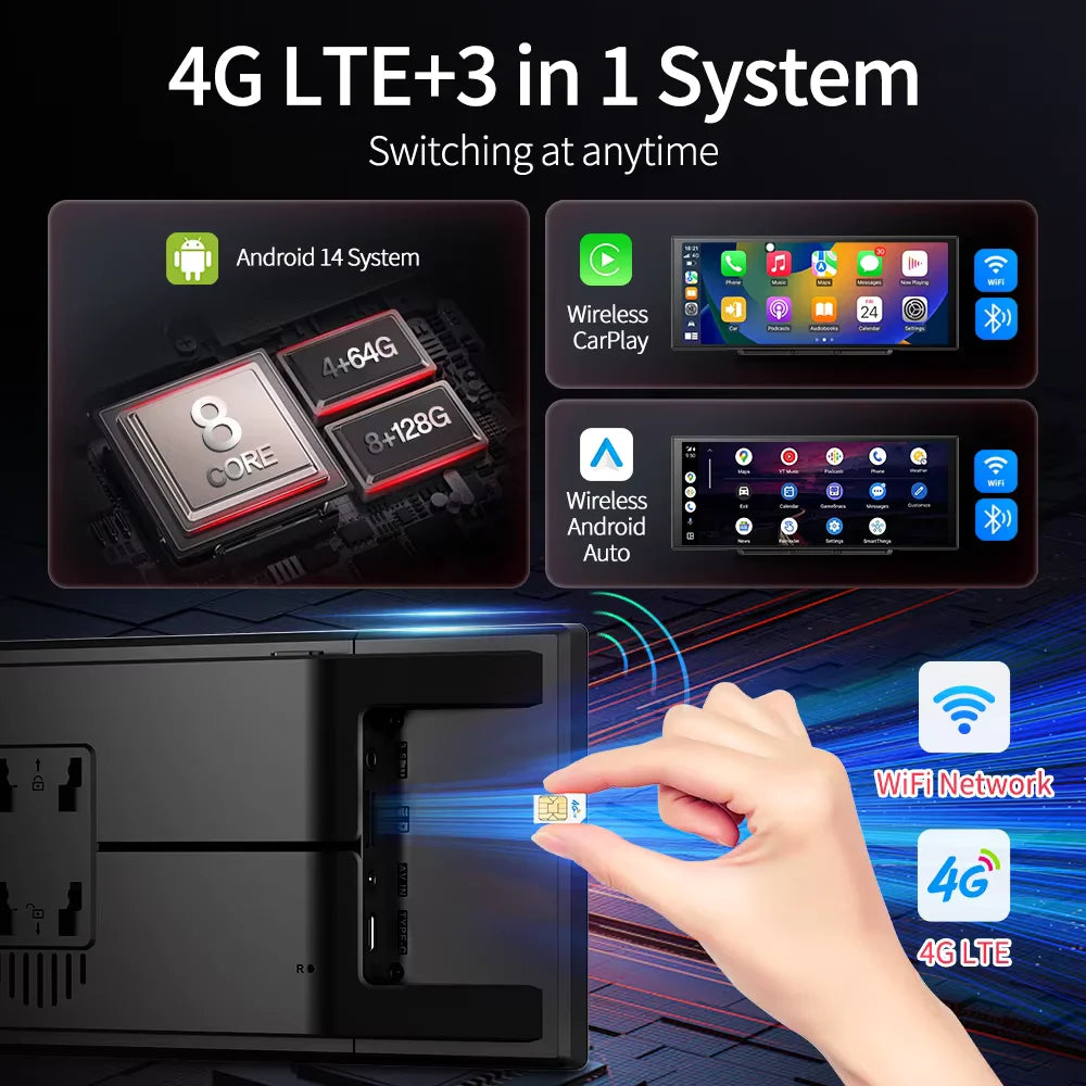 11.4inch 4G Android 14 8+128G Dashcam 8 Core Wireless CarPlay & Android Auto Split Screen Remote Monitoring Car DVR