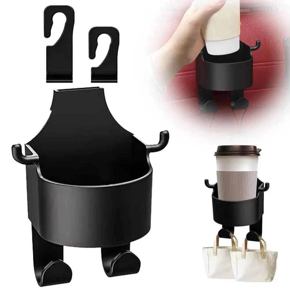 Backseat Car Organizer with Cup Holder, Multifunctional Back Seat Car Organizer with Two Seat Hooks, Hold Snacks Drinks & Phones