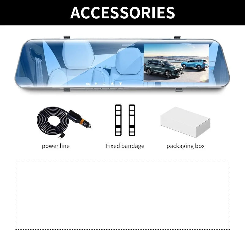 1080P Dash Cam Car Optional Dual Lens Night Vision 12In DVR Rearview Mirror Dash Camera Video Recorder Auto Wide-angle Camera