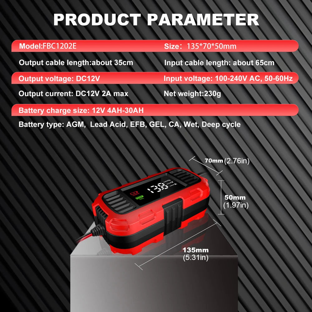 12V 2A Car Battery Charger Car Motorcycle Lead Acid Battery Charger Fully Automatic Battery Charger for Car Truck Battery