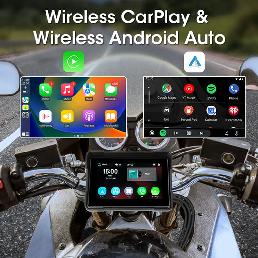 ﻿5 inch Motorcycle DVR Navigation GPS Wireless CarPlay Android Auto Dash Cam Display Screen Portable DVR TPMS Moto Monitor IPX7