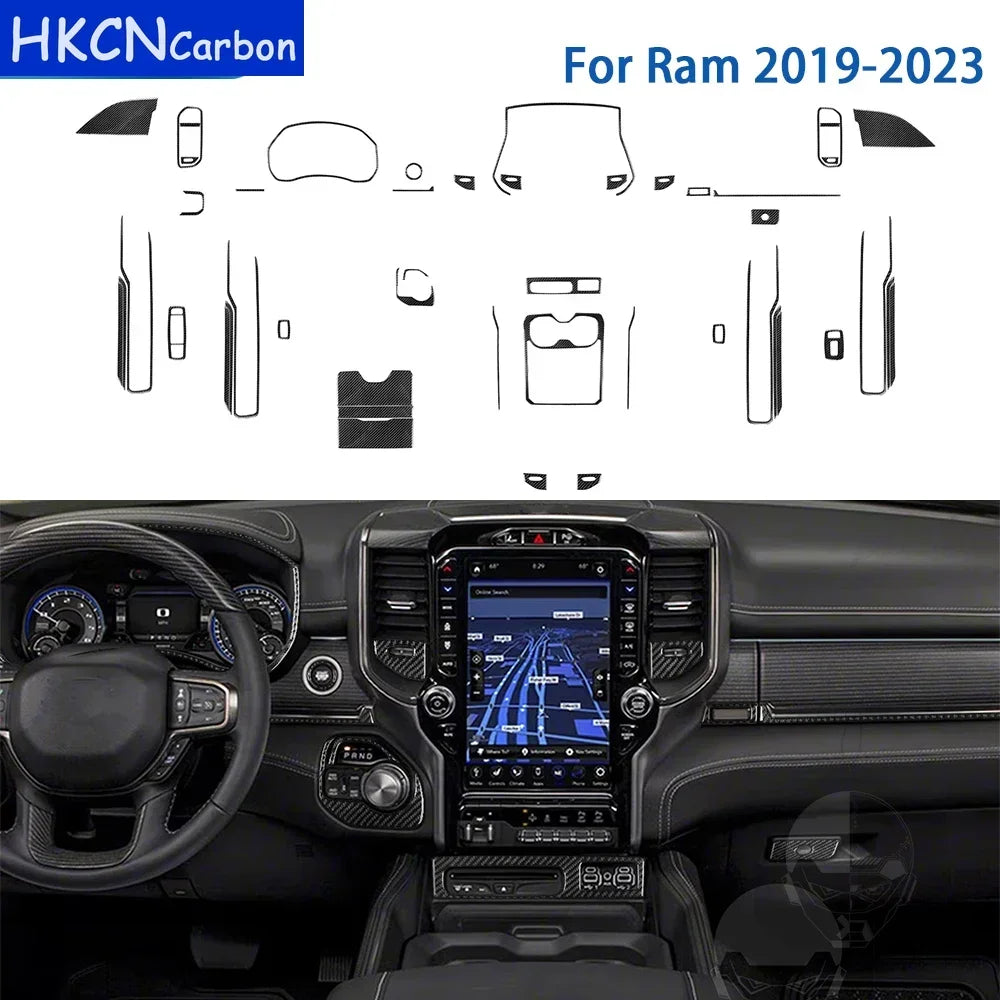 For Dodge Ram 2019 2020 2021 2022 2023 Accessories Carbon Fiber Car Interior Grar Handle Air Outlet Trim Sticker Decoration