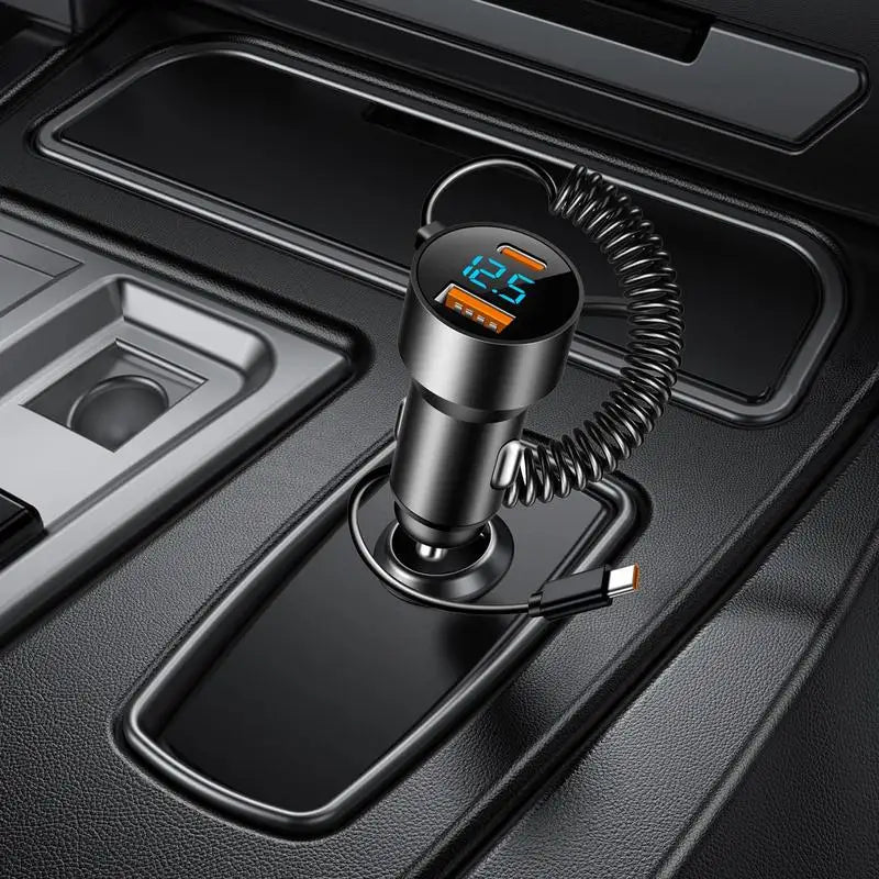 USB C Car Charger Type C Charger Fast Charging Car PD QC 3.0 USB Charger Multi Port 100W Car Charger Retractable Cord For