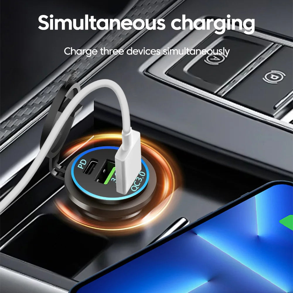 Motorcycle Car Charger Waterproof Modified QC3.0 Dual USB+ Type-C Charger Charger Accessori For 12V-24V Car Auto Motorcycle