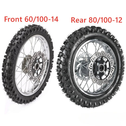 80/100-12 3.0-12 Rear Wheel Tire Rim & 14" Front Wheel 60/100-14 Tire 1.4x14 Rim for Dirt Pit Bikes Trail Bike Off Road