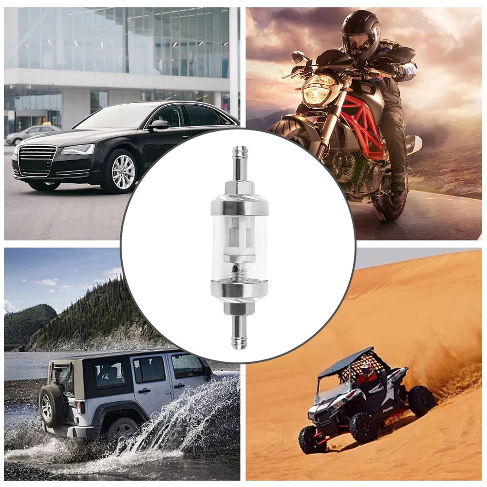 Gasoline Filter Universal Fuel Filter Reusable RV Inline Fuel Line For Motorcycles Car Aluminum Alloy Washable Petrol Gas Filter
