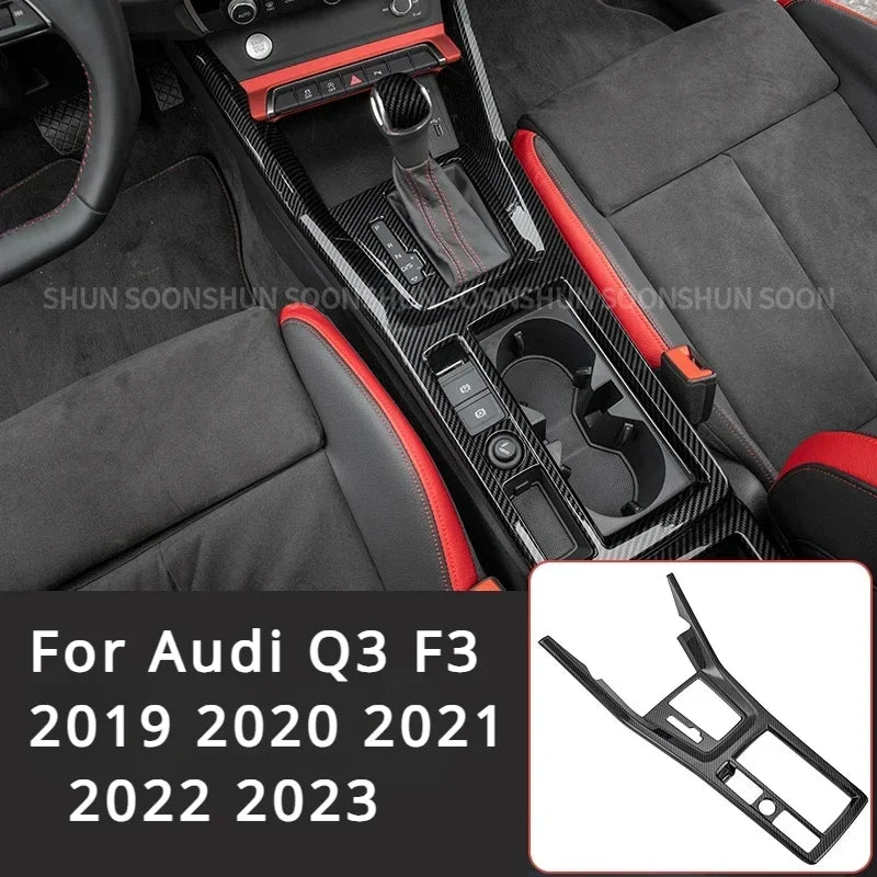 Car Interior for Audi Q3 F3 2019 2020 2021 2022 2023 Carbon Fiber Pattern Center Console Panel Decoration Accessories