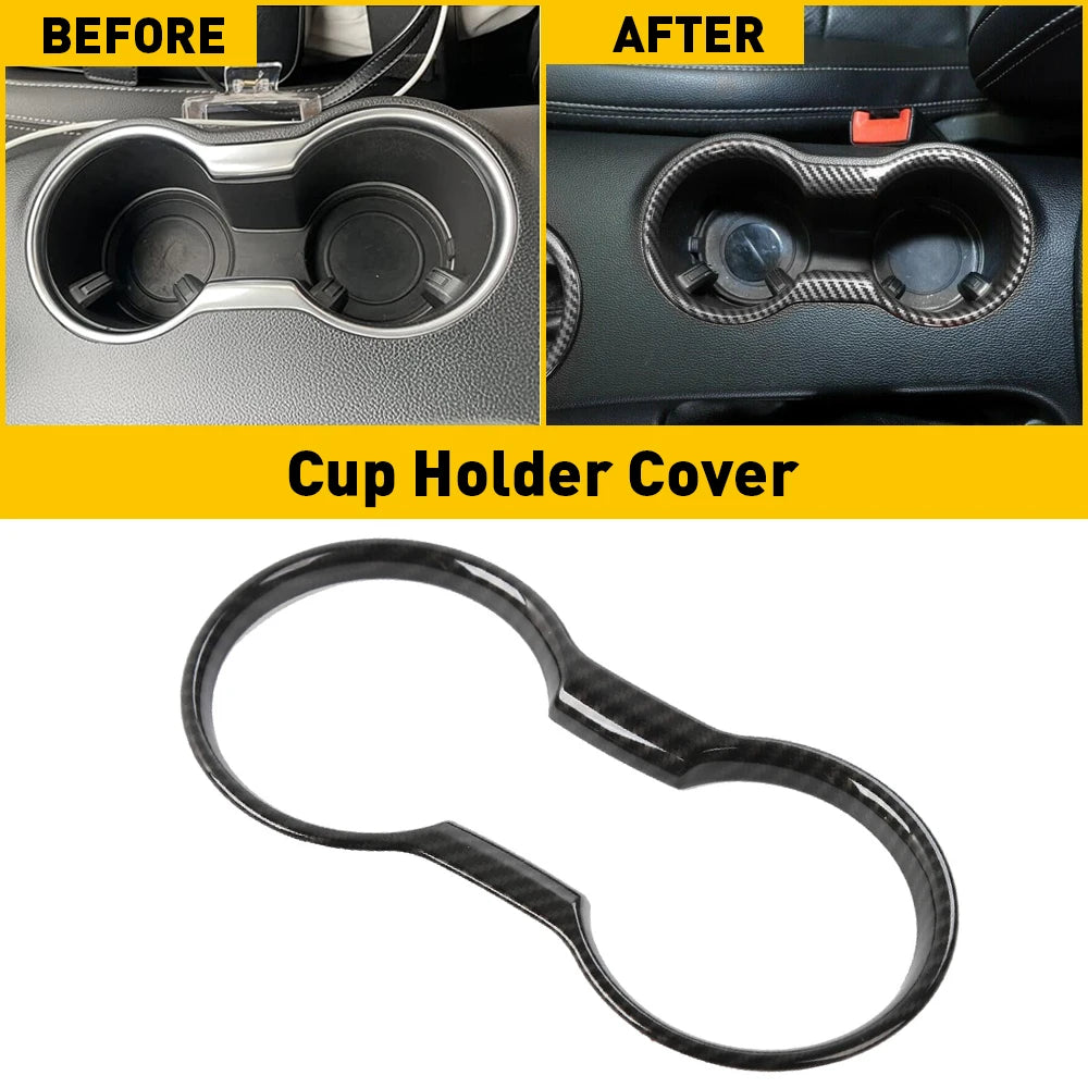 For Ford Mustang 2015 2016 2017 2018 2019 2020 2021 2022 Car Interior Water Cup Holder Cover Decoration Accessories Carbon Fiber