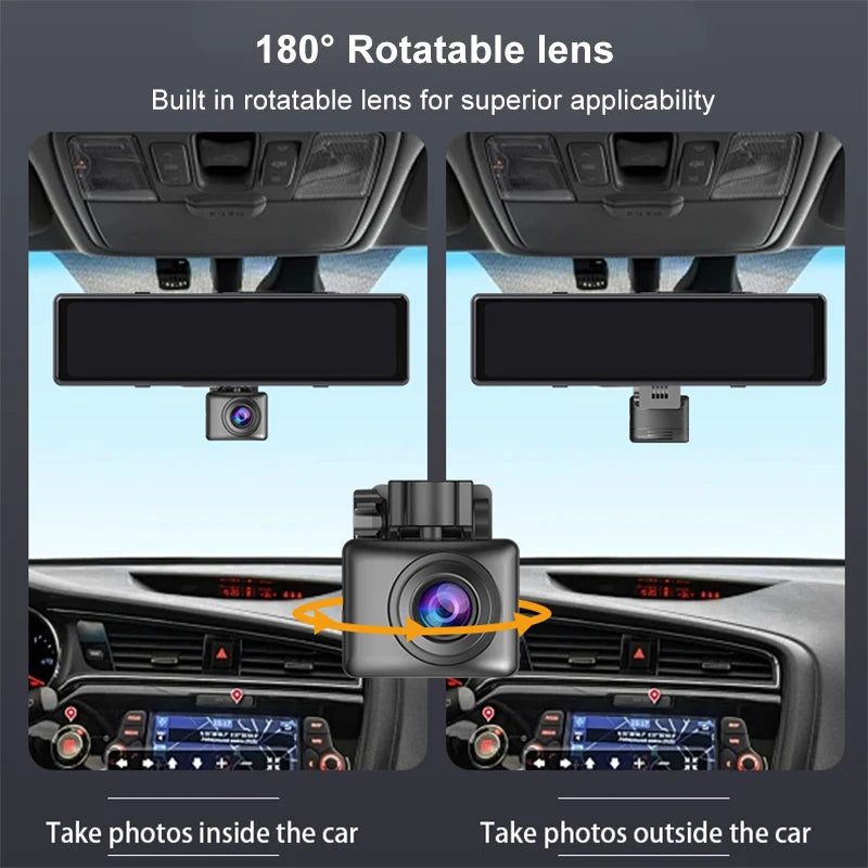 12 Inch Car DVR Dash Cam 4 Channel HD Loop Recording 360 Degree All Around View Streaming Mirror Rearview Camera Video Recorder