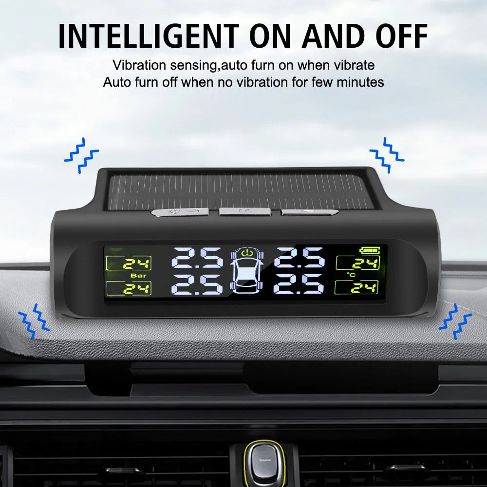 Digital LCD Display Tyre Temperature Monitor Auto Security Alarm System Solar TPMS Car Tire Pressure Monitoring System Universal