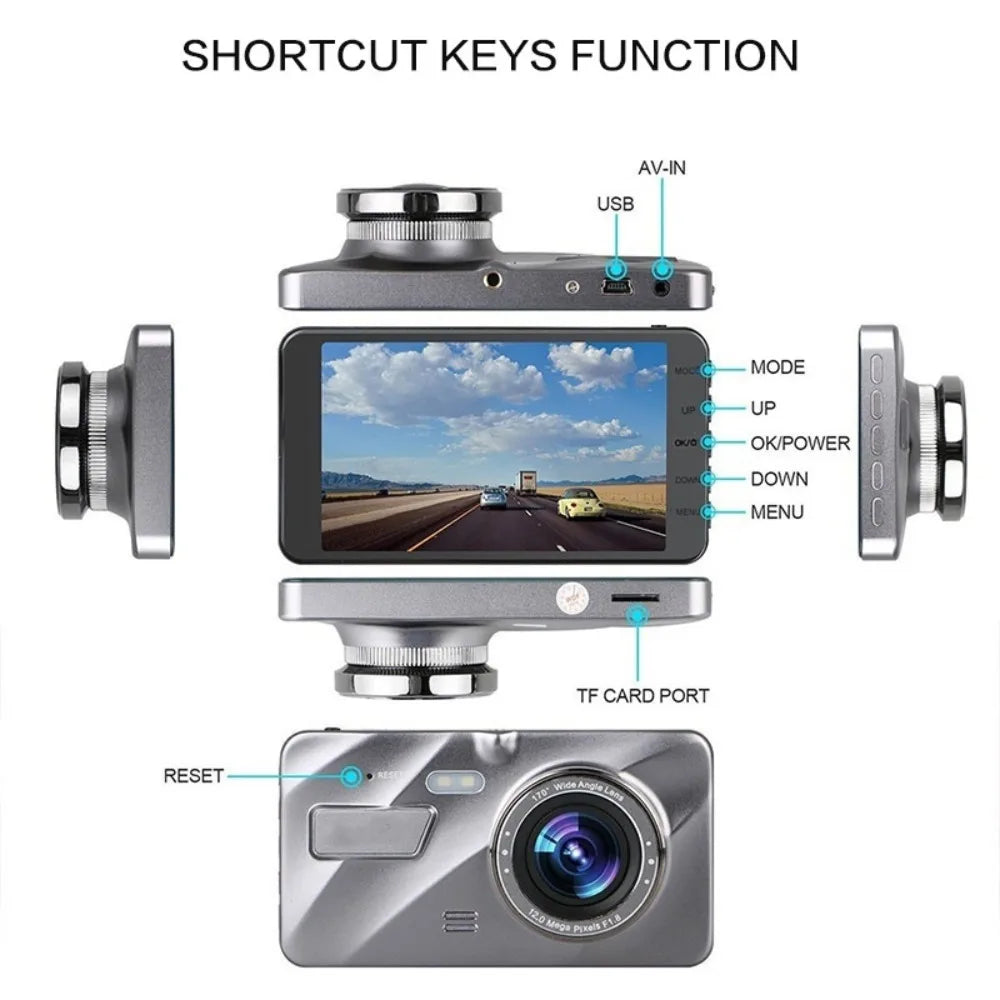 1080P Dual Dash Cam Front Rear 4 Inch LCD Night Vision 170 Degree Wide Angle G Sensor Loop Recording Parking Monitor Car DVR