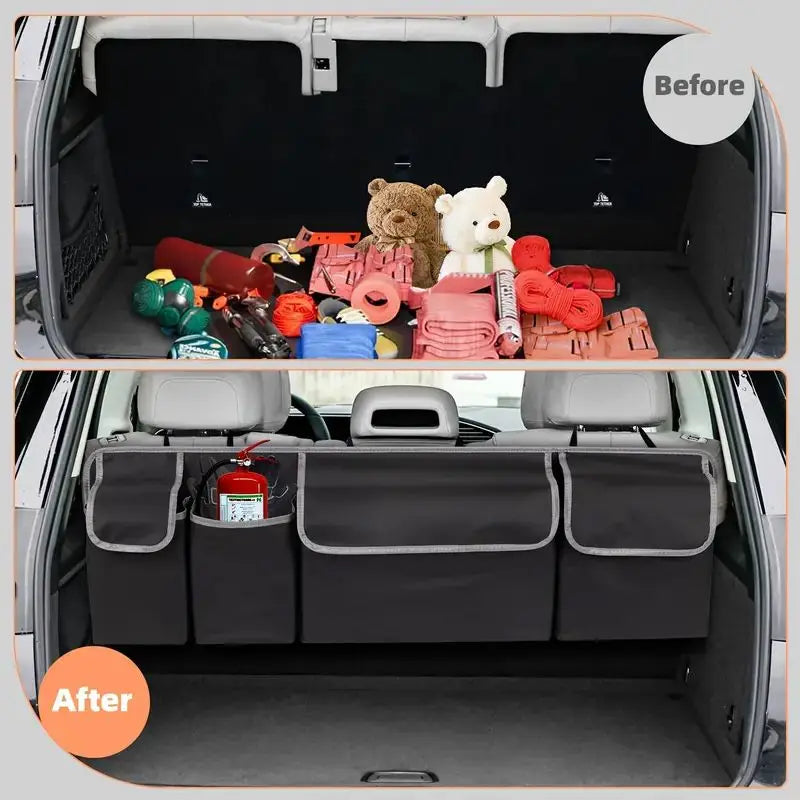 Car Organizer Trunk Storage Bag with 4 Pockets Multi-Functional Car Trunk Organizer, Backseat Storage Bag with Adjustable Straps