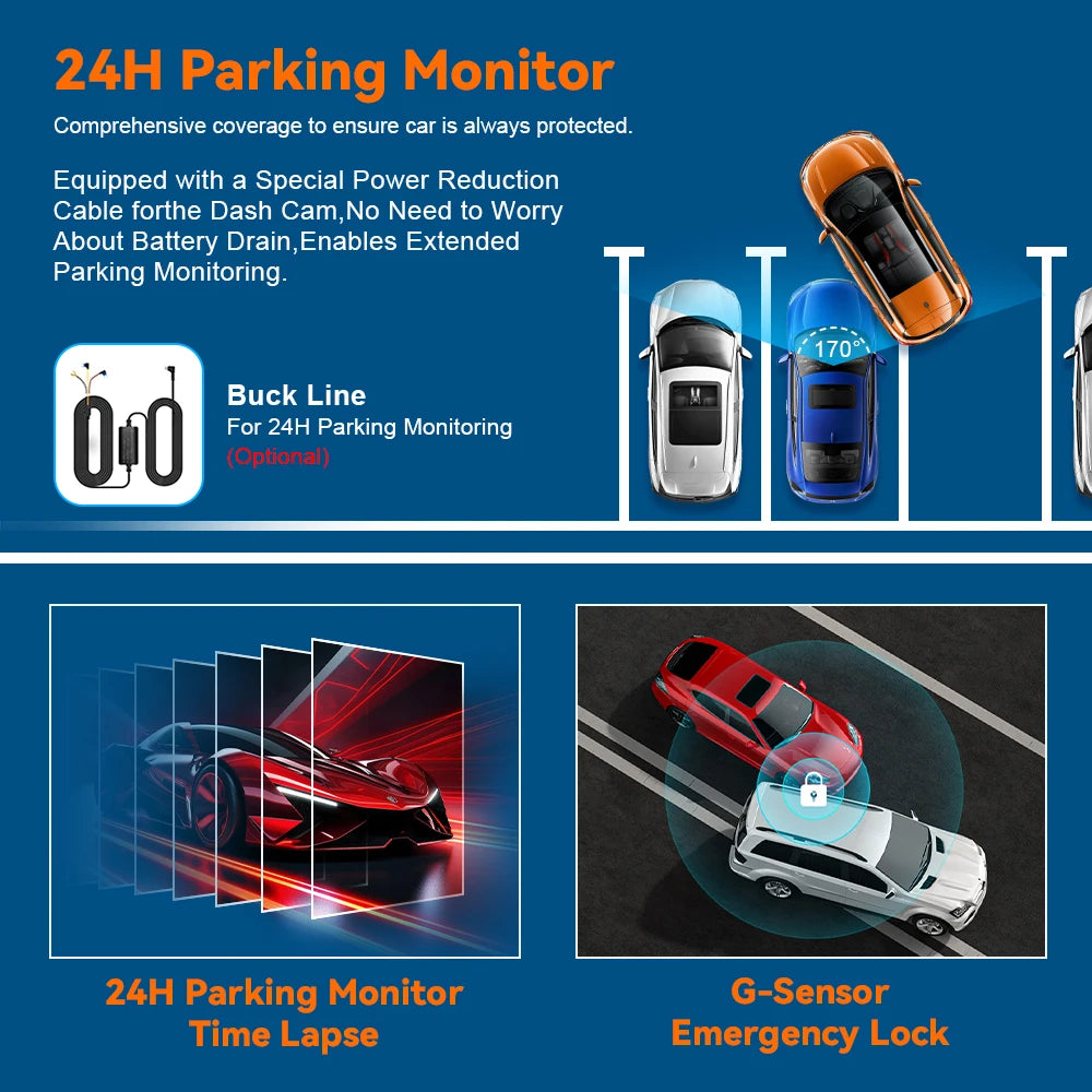 Dash Cam 4K UHD Recording Car Camera DVR Night Vision Video Recorder GPS Wi-Fi Support Dual Lens 4K Rear View Camera
