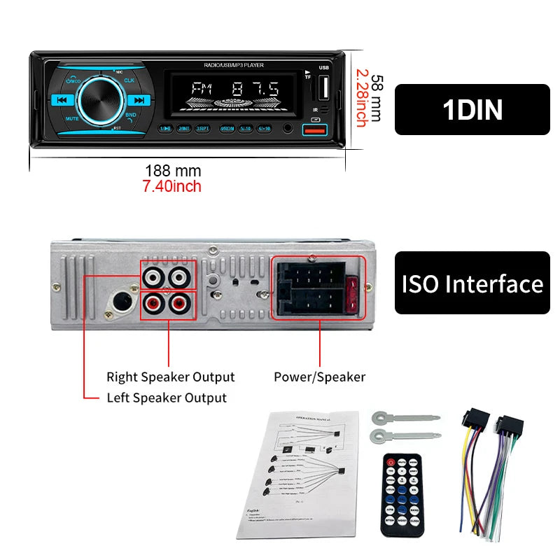Hippcron Car 1din Radio Audio Stereo Bluetooth Multimedia Digital MP3 Player Stereos For Car Universal With Aux Input USB