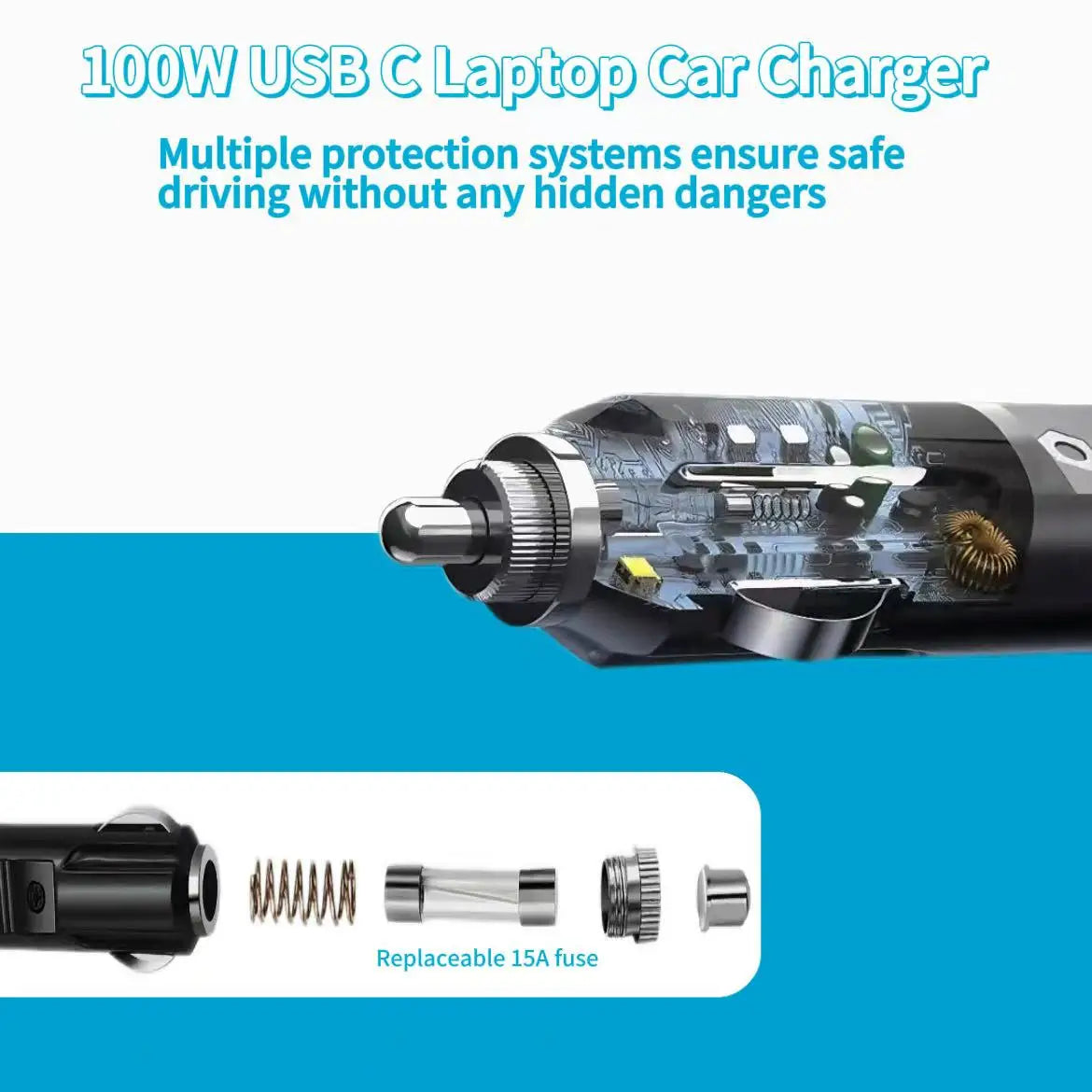 100W USB-C Car Charger, 5V/9V/12V/15V 3A, 20V 5A, PD Fast Charger for MacBook, Laptop, Tablet, Phone, Huawei, Lenovo, Dell, HP,