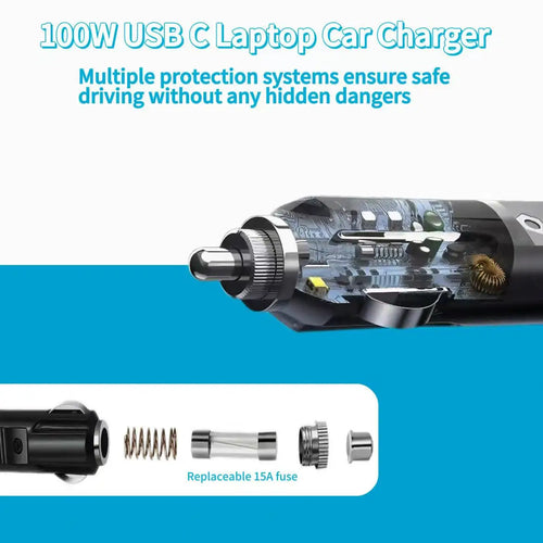 100W USB-C Car Charger, 5V/9V/12V/15V 3A, 20V 5A, PD Fast Charger for MacBook, Laptop, Tablet, Phone, Huawei, Lenovo, Dell, HP,