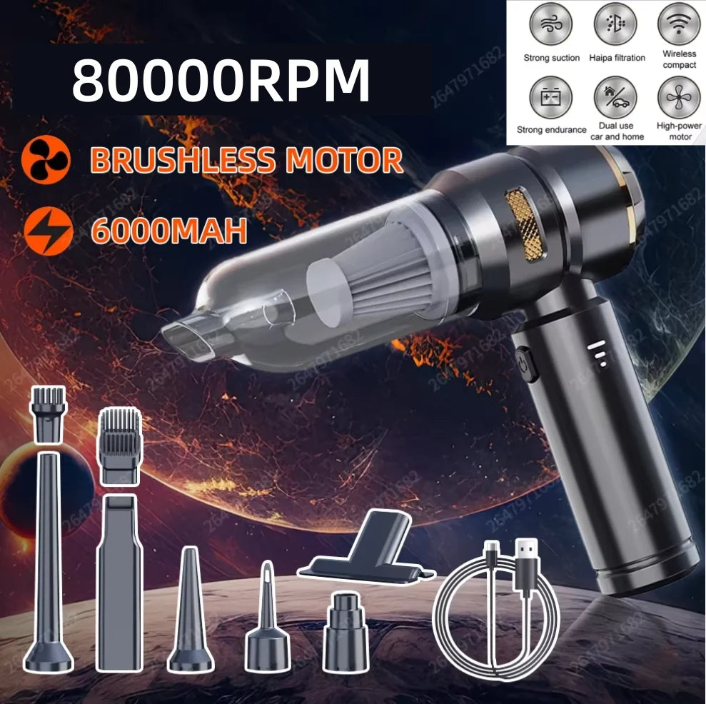 80000RPM Wireless Car Vacuum Cleaner 4 In 1 Brushless Motor High Power Portable Handheld Vacuum Home Office Mini Cleaning Tool