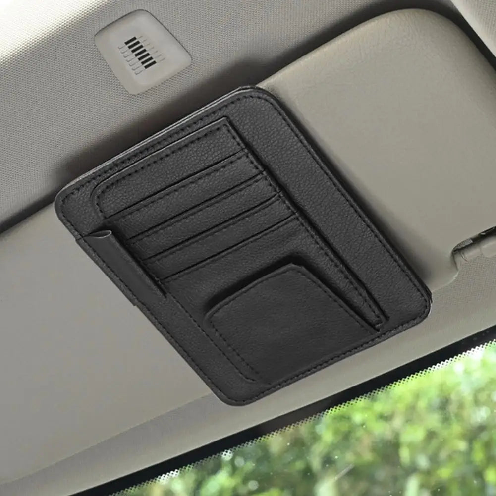 Car Sun Visor Organizer Multi-Pocket Leather Sunglasses Holder Storage Card Holder Card IC Glasses Clip Sunshade Bag Car-Storage