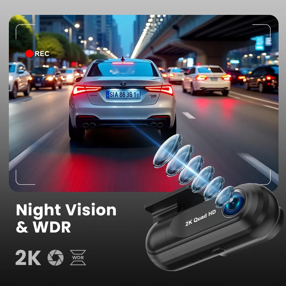 Hidden Dash Cam 2K Car Video Recorder HD Night Vision APP Control Support GPS Parking Monitoring Driving Recorder