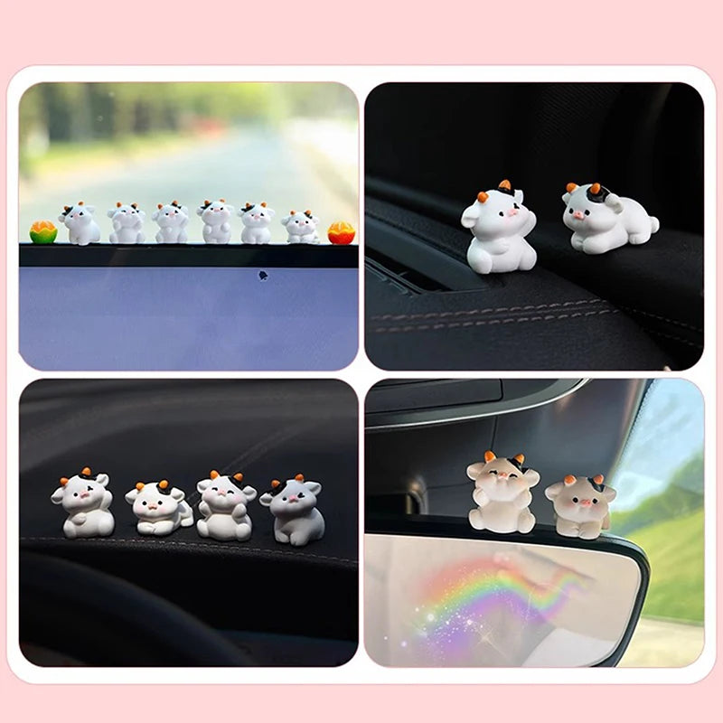1 Set Auto Interior Dashboard Accessories Cartoon Resin Cow Model Car Center Console Decor Cute Car Ornaments