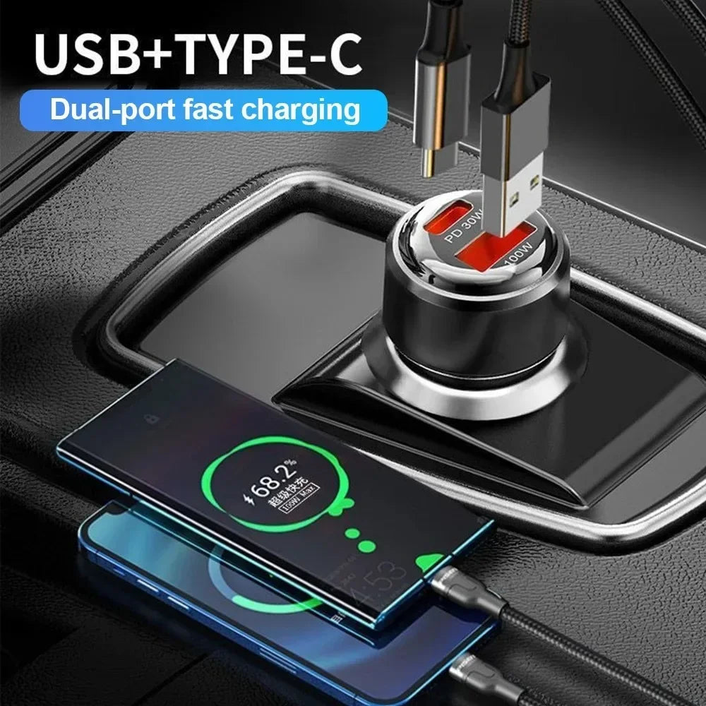 130W Type C Transparent Car Charger USB Fast Charging in Car for iPhone 16 15 Xiaomi 14 Huawei Quick Charge Mobile Phone Charger