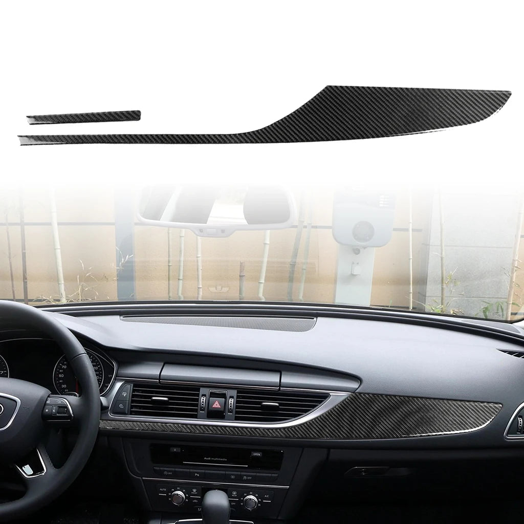 Accesorios de fibra de carbono para Audi A6 C7, modificación interior del salpicadero del coche, tira decorativa para copiloto, pegatina embellecedora