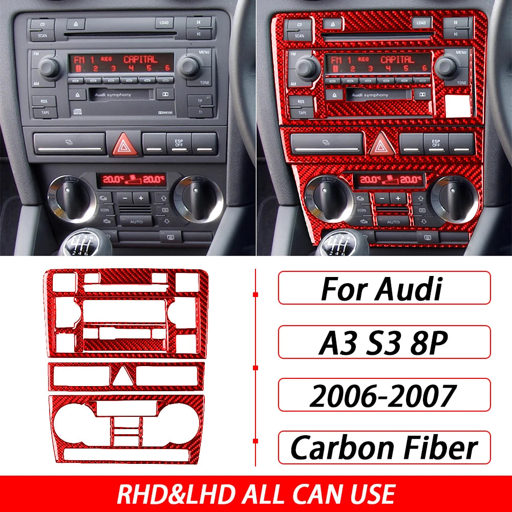 For Audi A3 S3 8P 2006 2007 Car Accessories Carbon Fiber Central AC Radio CD Navigation Panel Set Trim Cover Interior Sticker
