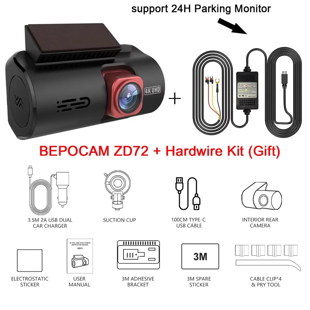 BEPOCAM Dash Cam 4K HD Front Dashcam Smart Car DVR Built-In GPS 5G WiFi Dash Camera Video Recorder 24H Parking  Include Rear Cam