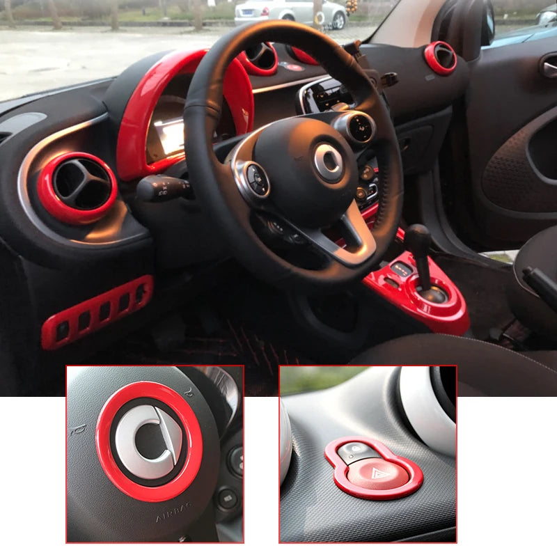 Car Red Interior Modified Steering Wheel Decoration Sticker For New Smart 453 Fortwo Forfour Car Accessories Styling