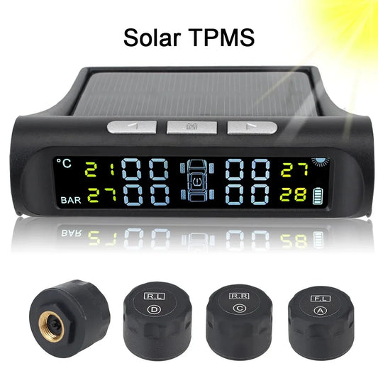 Digital LCD Display Car Accessories with 4 External Sensors Tyre Pressure Monitoring System Universal Solar TPMS
