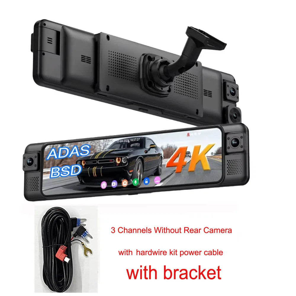 4K Mirror Dash Cam 4 Channel WIFI GPS ADAS BSD Blind Spot Detection Reverse Assist RearView Mirror Car DVR with Special Bracket