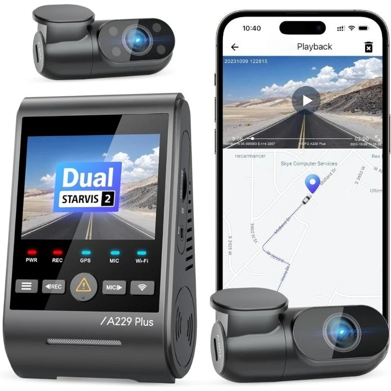 3 Channel Dash Cam with Dual STARVIS 2 Sensors HDR 1440P+1440P+1080P Front Inside Rear Camera 5GHz Wi-Fi Voice Control GPS