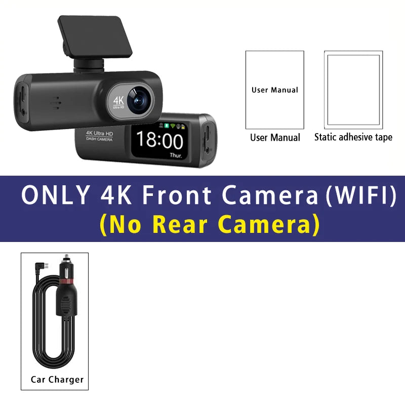 Dash Cam 4K 3840*2160P GPS WIFI Car DVR Front and Rear Dual Lens Auto Car Camera With Night Vision Dashcam 24H Parking Monitor